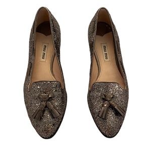 Miu Miu Loafers in Silver/Grey Glitter